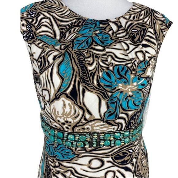 Helene Blake Women's NWT Floral Accent Turquoise Designer Sheath Dress 6/C36 - Picture 3 of 10